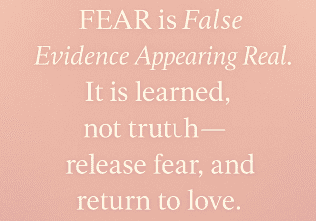 Inspirational text about fear being false evidence appearing real.